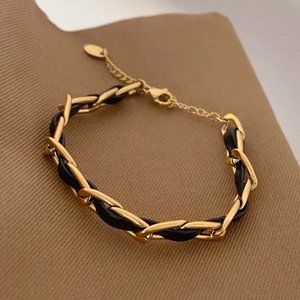 Titanium steel black leather Bracelet